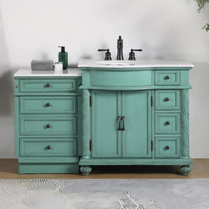 Silkroad Exclusive Traditional Vintage Green 55.5" Single Sink Vanity with Carrara White Marble Top Left side Sink - V0213NW56L