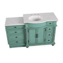 Load image into Gallery viewer, Silkroad Exclusive Traditional Vintage Green 55.5&quot; Single Sink Vanity with Carrara White Marble Top Left side Sink - V0213NW56L