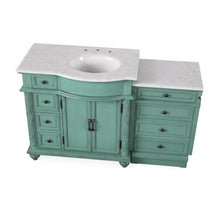 Load image into Gallery viewer, Silkroad Exclusive Traditional Vintage Green 55.5&quot; Single Sink Vanity with Carrara White Marble Top Right side Sink - V0213NW56R