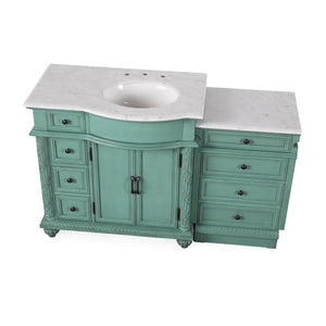 Silkroad Exclusive Traditional Vintage Green 55.5" Single Sink Vanity with Carrara White Marble Top Right side Sink - V0213NW56R