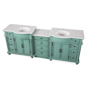 Silkroad Exclusive Traditional 90" Double Vanity, Vintage Green, Carrara Marble, Bronze Hardware - V0213NW90D