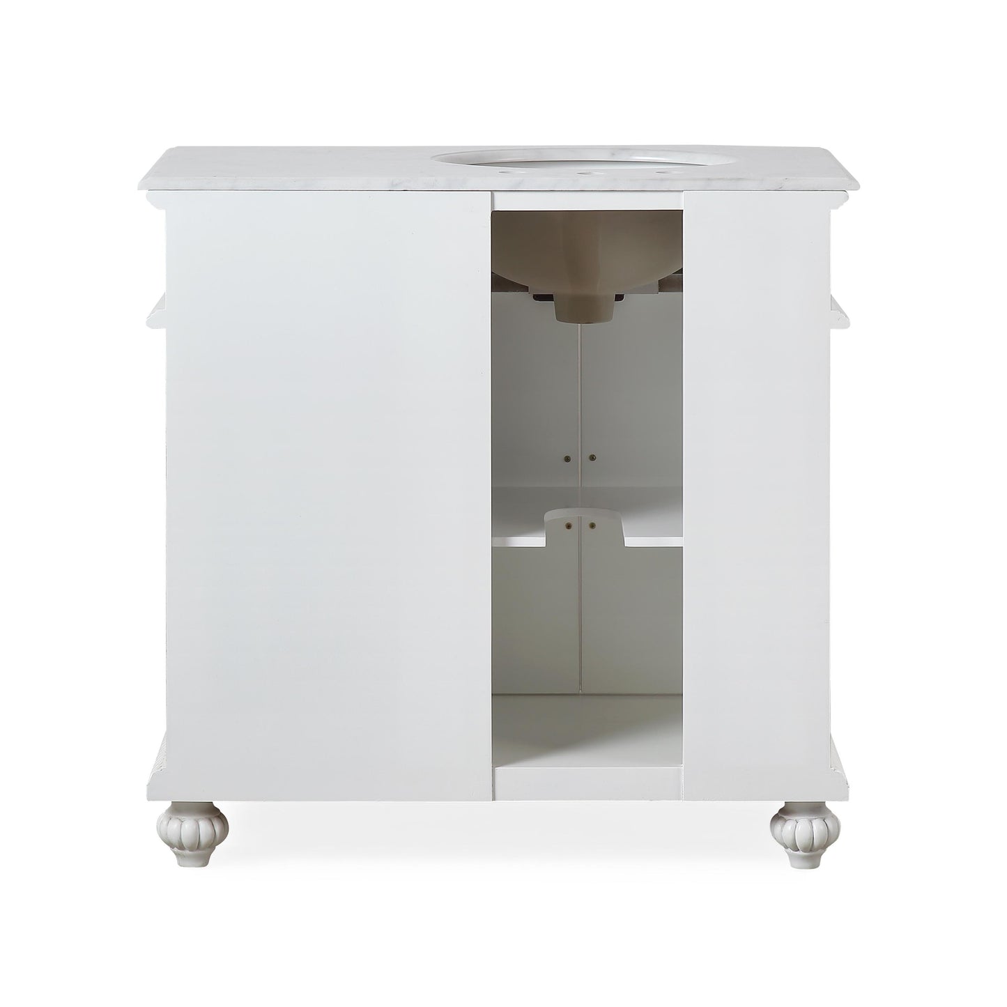 Silkroad ExclusiveTraditional 36" Single White Vanity, Marble Top, Left Sink - V0213WW36L, back