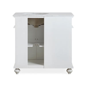 Silkroad ExclusiveTraditional 36" Single White Vanity, Marble Top, Right Sink - V0213WW36R, back