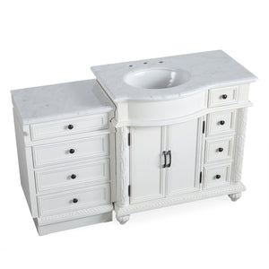 Silkroad Exclusive Traditional 55" Single Sink Vanity, Carrara Marble, Left  Bowl - V0213WW56