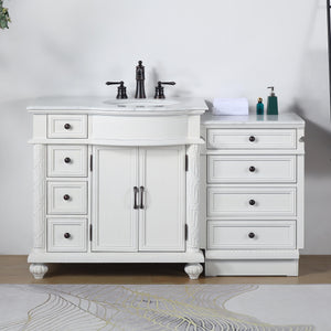 Silkroad Exclusive Traditional 55" Single Sink Vanity, Carrara Marble, Right Bowl - V0213WW56