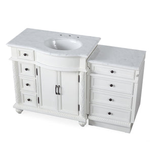 Silkroad Exclusive Traditional 55" Single Sink Vanity, Carrara Marble, Right Bowl - V0213WW56