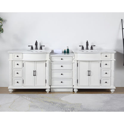 Silkroad Exclusive Traditional 90" Double Sink White Vanity, Carrara Marble Top, Bronze Hardware - V0213WW90D