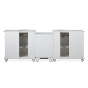 Silkroad Exclusive Traditional 90" Double Sink White Vanity, Carrara Marble Top, Bronze Hardware - V0213WW90D, back