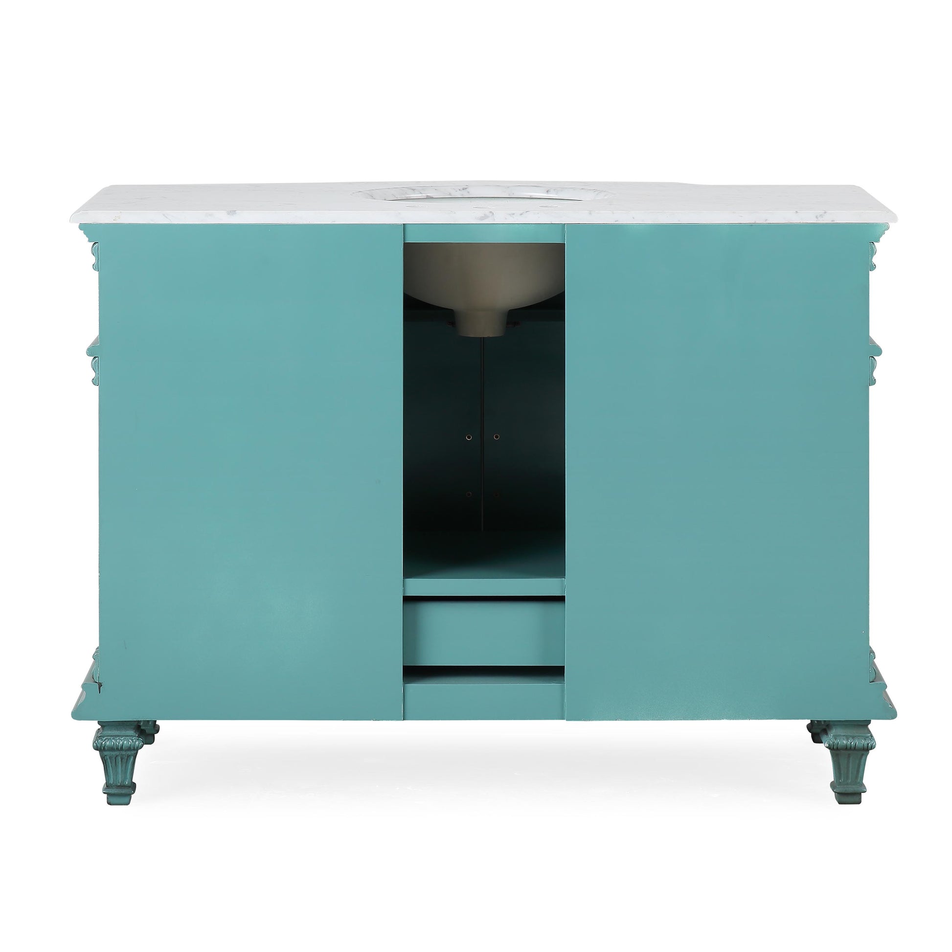 Silkroad Exclusive Traditional 48" Vanity, Carrara Marble Top, Single Center Sink, Green , back