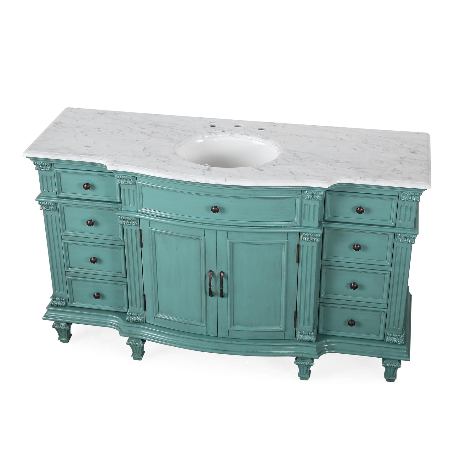 Silkroad Exclusive Traditional 60" Single Sink Vanity, Carrara Marble, Green or White