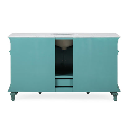 Silkroad Exclusive Traditional 60" Single Sink Vanity, Carrara Marble, Green or White