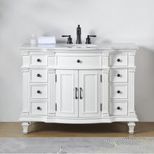 Load image into Gallery viewer, Silkroad Exclusive Traditional 48&quot; Vanity, Carrara Marble Top, Single Center Sink, White