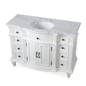 Silkroad Exclusive Traditional 48" Vanity, Carrara Marble Top, Single Center Sink, White