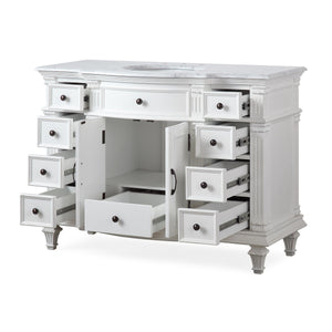Silkroad Exclusive Traditional 48" Vanity, Carrara Marble Top, Single Center Sink, White, open