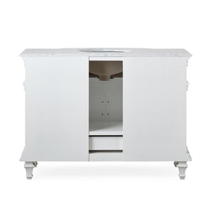 Silkroad Exclusive Traditional 48" Vanity, Carrara Marble Top, Single Center Sink, White, back