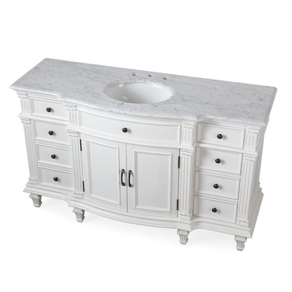 Silkroad Exclusive Traditional 60" Single Sink Vanity, Carrara Marble, Green or White