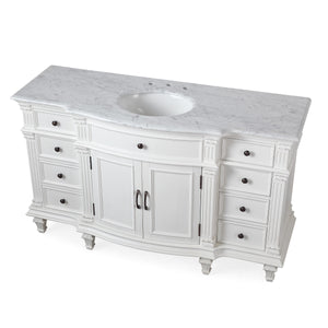 Silkroad Exclusive Traditional 60" Single Sink Vanity, Carrara Marble, Green or White