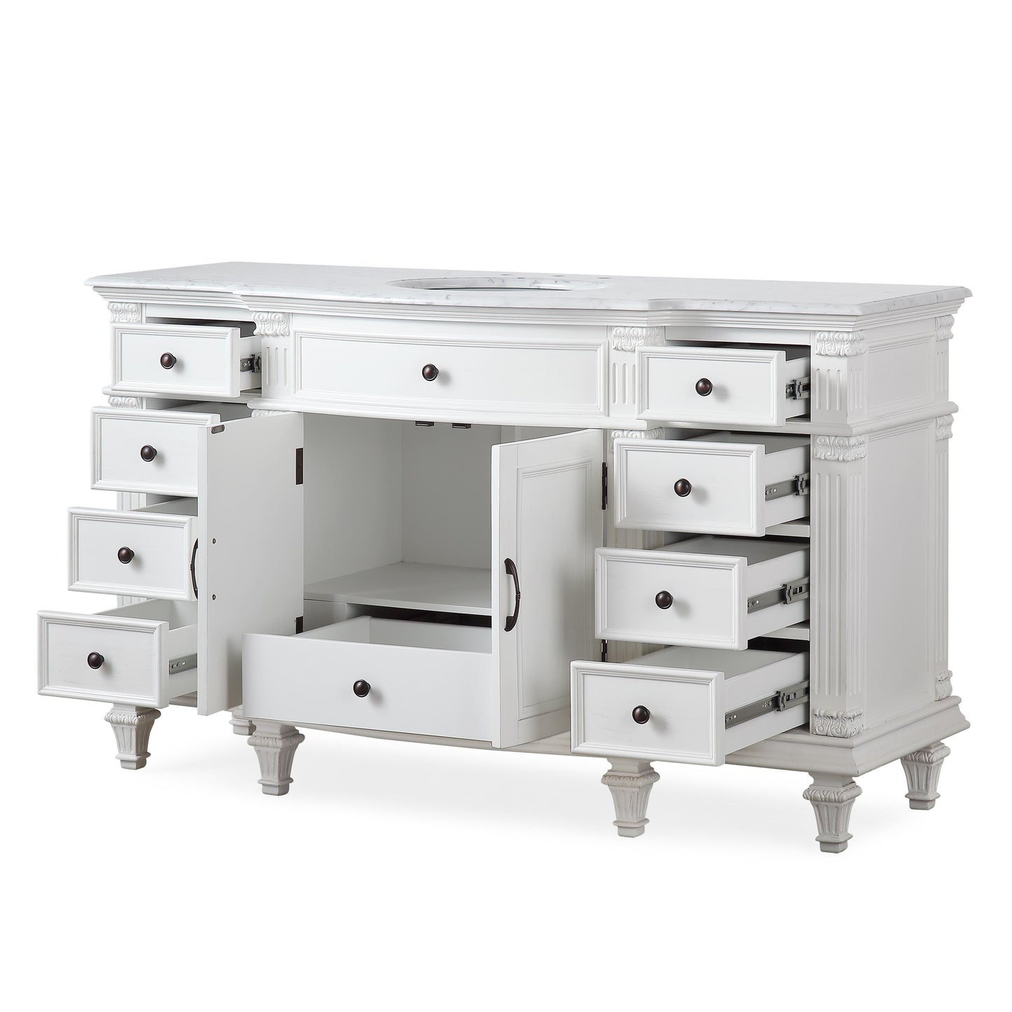 Silkroad Exclusive Traditional 60" Single Sink Vanity, Carrara Marble, Green or White