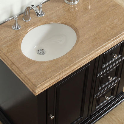 Silkroad Exclusive Transitional 36" Espresso Vanity, Left Sink, Travertine Top, Brushed Nickel - V0281TW36L