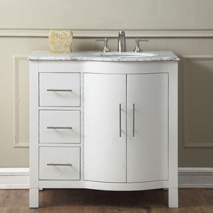 Silkroad Exclusive Modern 36" White Vanity, Carrara Marble, Right Hand Sink - V0290WW36