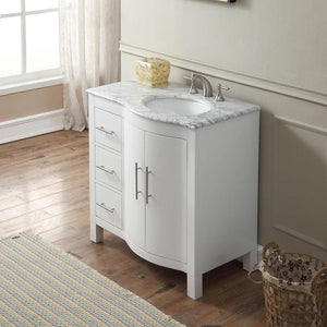 Silkroad Exclusive Modern 36" White Vanity, Carrara Marble, Right Hand Sink - V0290WW36