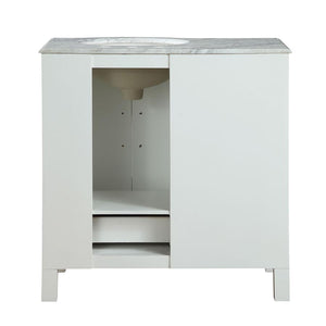Silkroad Exclusive Modern 36" White Vanity, Carrara Marble, Right Hand Sink - V0290WW36, back