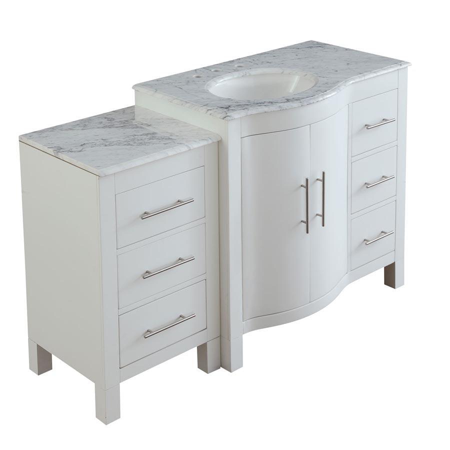 Silkroad Exclusive Modern 53.5" Single Sink Vanity, Carrara Marble Top, Brushed Nickel , Sink Bowl Left side
