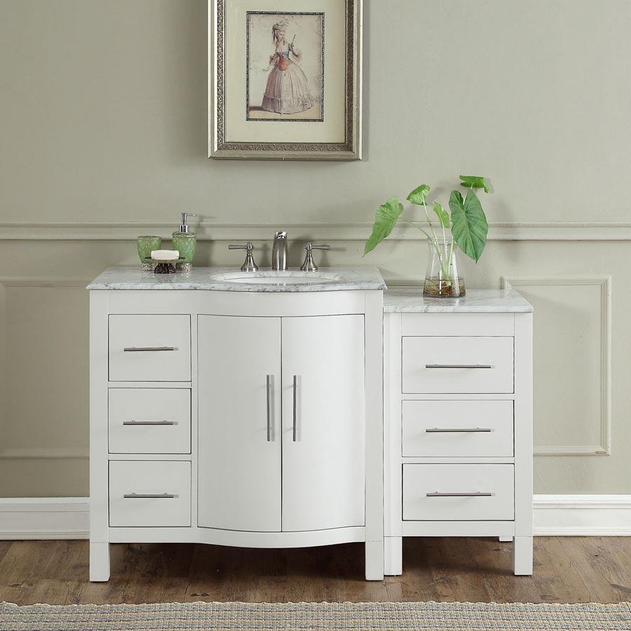 Silkroad Exclusive Modern 53.5" Single Sink Vanity, Carrara Marble Top, Brushed Nickel , Sink Bowl Right side