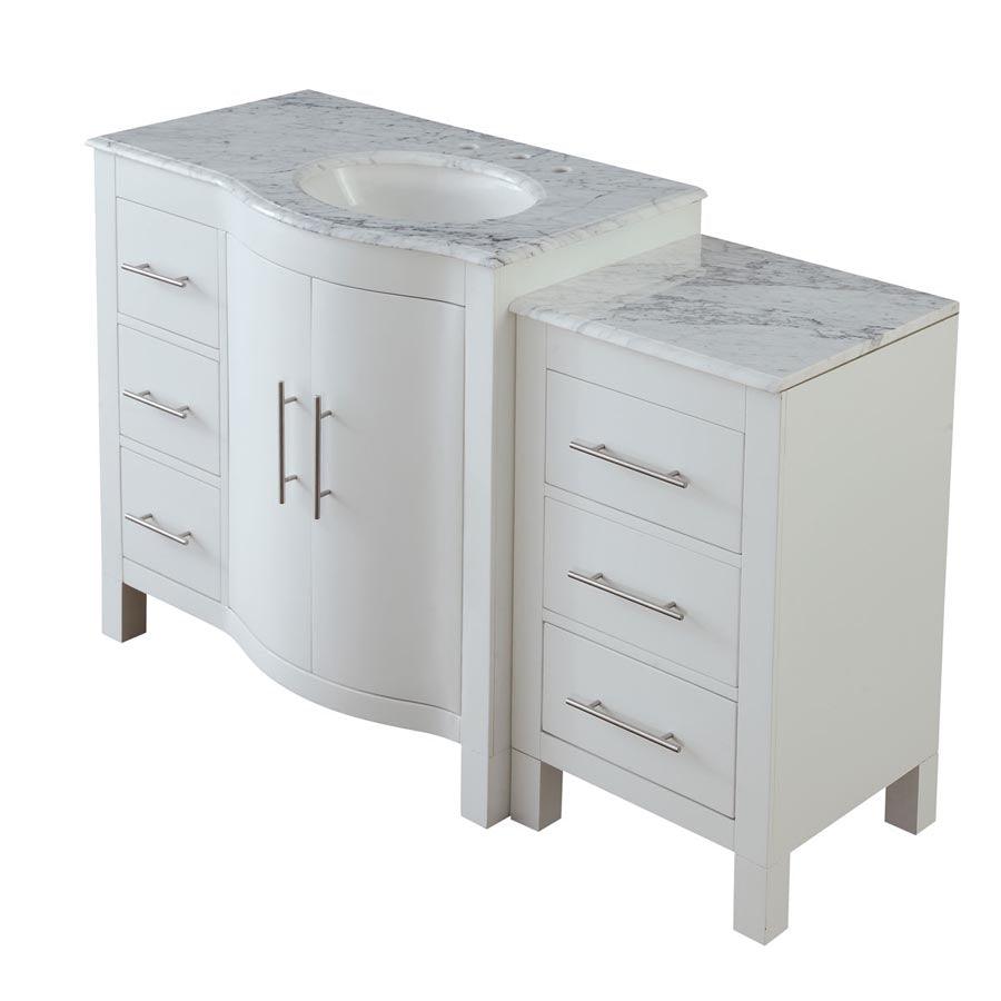 Silkroad Exclusive Modern 53.5" Single Sink Vanity, Carrara Marble Top, Brushed Nickel , Sink Bowl Right side