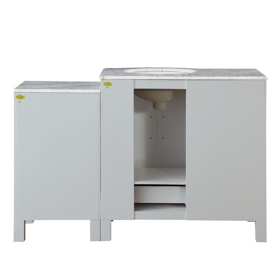 Silkroad Exclusive Modern 53.5" Single Sink Vanity, Carrara Marble Top, Brushed Nickel , Sink Bowl Right side, back