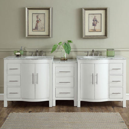 Silkroad Exclusive Modern 89" Double Sink Vanity with Carrara Marble Top, Brushed Nickel Hardware - V0290WW89D