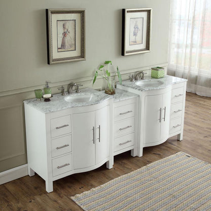 Silkroad Exclusive Modern 89" Double Sink Vanity with Carrara Marble Top, Brushed Nickel Hardware - V0290WW89D