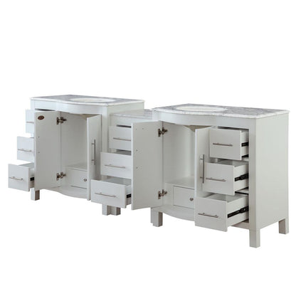 Silkroad Exclusive Modern 89" Double Sink Vanity with Carrara Marble Top, Brushed Nickel Hardware - V0290WW89D, open