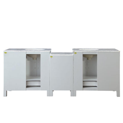 Silkroad Exclusive Modern 89" Double Sink Vanity with Carrara Marble Top, Brushed Nickel Hardware - V0290WW89D, back