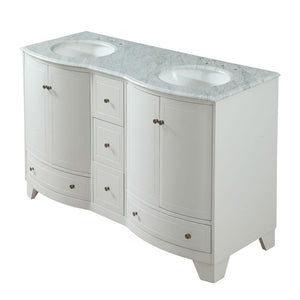 Silkroad Exclusive Transitional 60" Double Sink White Vanity, Carrara Marble, Brushed Nickel - V0291WW60D