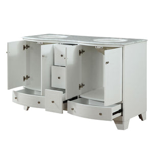 Silkroad Exclusive Transitional 60" Double Sink White Vanity, Carrara Marble, Brushed Nickel - V0291WW60D, open