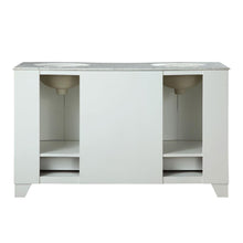 Load image into Gallery viewer, Silkroad Exclusive Transitional 60&quot; Double Sink White Vanity, Carrara Marble, Brushed Nickel - V0291WW60D, back