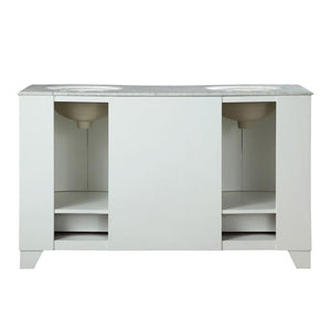 Silkroad Exclusive Transitional 60" Double Sink White Vanity, Carrara Marble, Brushed Nickel - V0291WW60D, back
