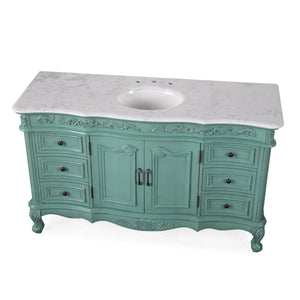 Silkroad Exclusive Traditional 60" Single Sink Vanity, Carrara Marble, Vintage Green or White