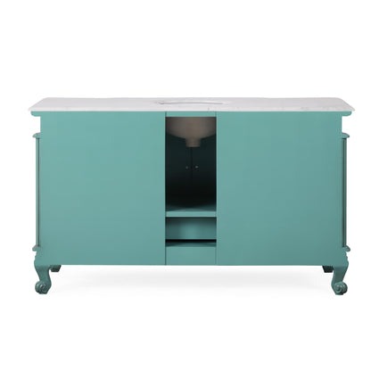 Silkroad Exclusive Traditional 60" Single Sink Vanity, Carrara Marble, Vintage Green or White