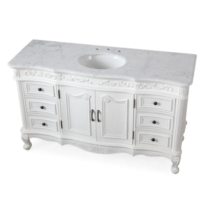 Silkroad Exclusive Traditional 60" Single Sink Vanity, Carrara Marble, Vintage Green or White