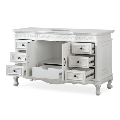 Silkroad Exclusive Traditional 60" Single Sink Vanity, Carrara Marble, Vintage Green or White