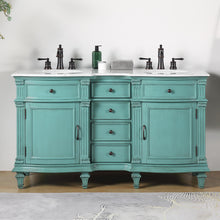 Load image into Gallery viewer, Silkroad Exclusive  Traditional 60&quot; Double Sink Vanity, White Carrara Marble, Retro Green 