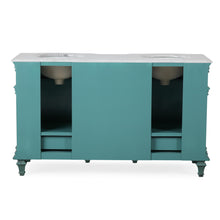 Load image into Gallery viewer, Silkroad Exclusive  Traditional 60&quot; Double Sink Vanity, White Carrara Marble, Retro Green , back