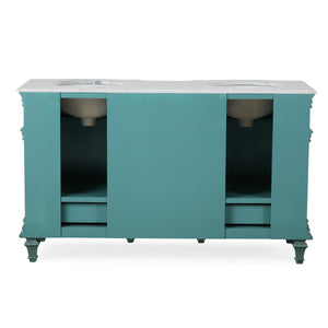 Silkroad Exclusive  Traditional 60" Double Sink Vanity, White Carrara Marble, Retro Green , back