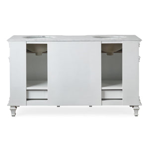 Silkroad Exclusive  Traditional 60" Double Sink Vanity, White Carrara Marble, White, back