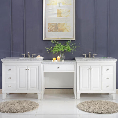 Silkroad Exclusive 103-inch  Double Sink Freestanding White Bathroom Vanity - V0320WW103D, Carrara White Marble Top