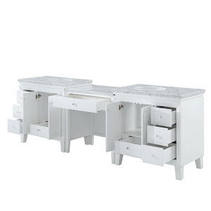 Silkroad Exclusive 103-inch  Double Sink Freestanding White Bathroom Vanity - V0320WW103D, Carrara White Marble Top, open