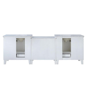 Silkroad Exclusive 103-inch  Double Sink Freestanding White Bathroom Vanity - V0320WW103D, Carrara White Marble Top, back