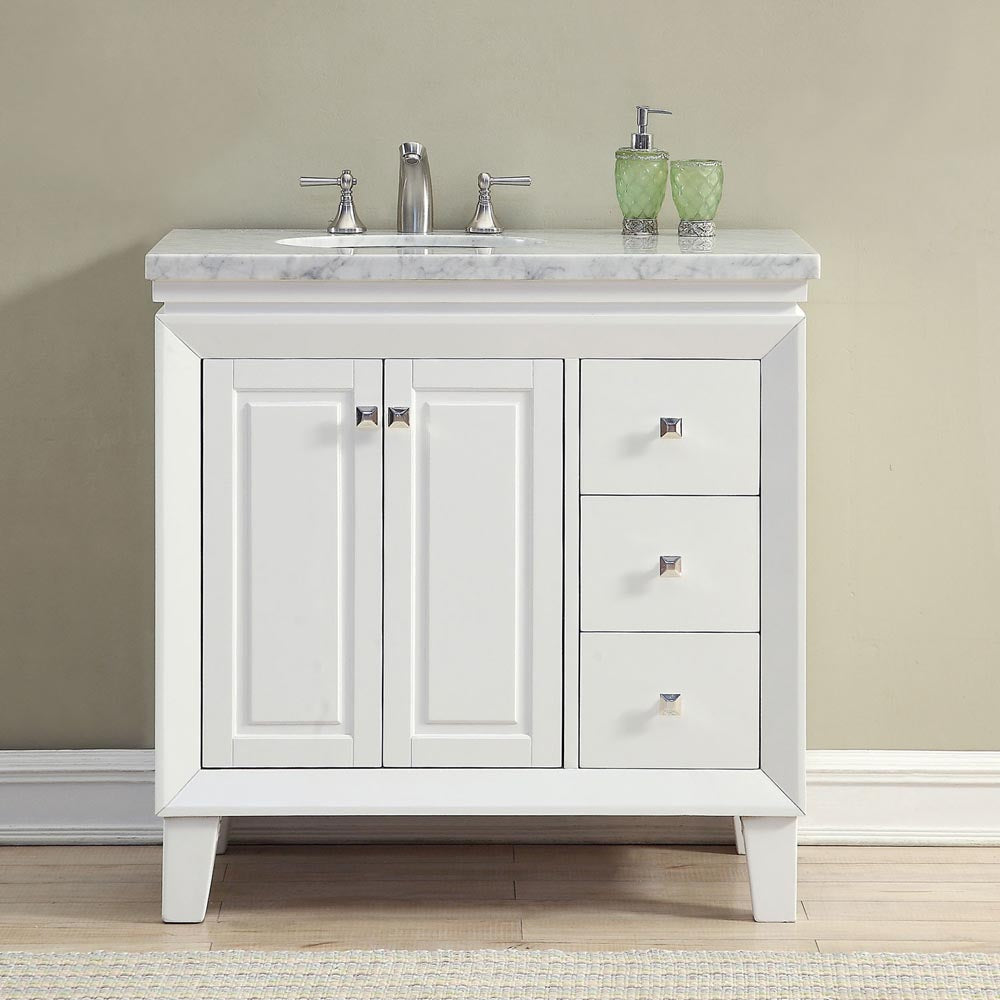 Silkroad Exclusive Transitional 36" Single Sink Vanity with Left Hand Bowl, Brushed Nickel HW - V0320WW36